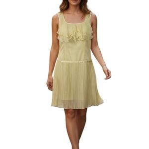 WD.NY Yellow Silk 20s Inspired Sleeveless Flapper Midi Dress Size 8